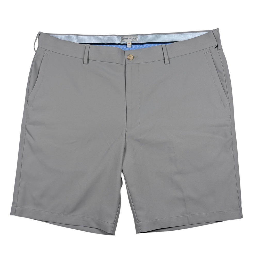 Peter Millar Performance Shorts Mens 38 Gray Gale ME0EB82 Golf Flat Front Tech